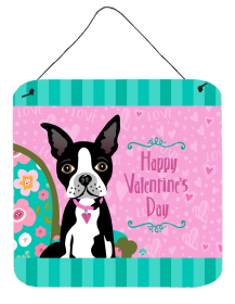 Valentine's Day Dog Art Wall or Door Hanging Prints (Color: Happy Valentine's Day Boston Terrier, size: 6 x 6)