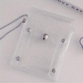 Transparent Glitter Card Holder, Mini Snap Button (Color: 1pc Glitter Pink Card Holder + Bead Chain)