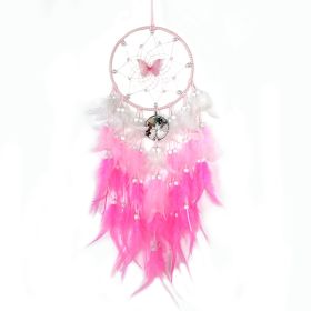 Catcher Gradient Crystal Stone Life Tree Feather Wind Chime (Color: Pink)