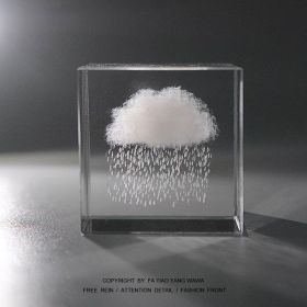 Moon; Cloud; 3D Cube Engraved Crystal Craft Ornaments (Items: Rainy Day)