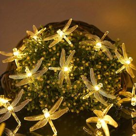 Solar Dragonfly String Lights Waterproof 20 LEDs (Color: Warm White)