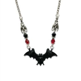 Black Bat Necklace Gothic Jewelry Halloween Theme (Color: BLACK)