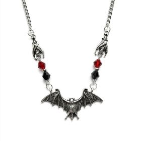 Black Bat Necklace Gothic Jewelry Halloween Theme (Color: Silver)