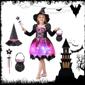 Girls' Light-Up Witch Costume 5-Piece Halloween Set (size: Height 100cm)