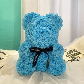 Gifts for Women - Rose Bear - Rose Flower Bear Hand Made (Color: Blue)