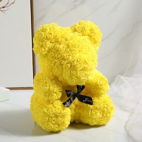 Gifts for Women - Rose Bear - Rose Flower Bear Hand Made (Color: Yellow)