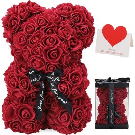 Gifts for Women - Rose Bear - Rose Flower Bear Hand Made (Color: Red)