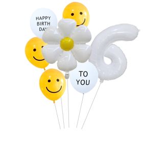 7pcs White Number Balloons Daisy Birthday Smile Face (NUMBER SET: 6)
