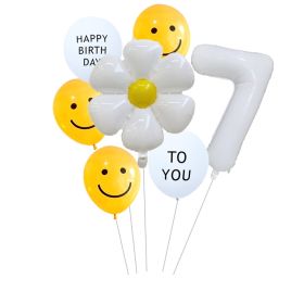 7pcs White Number Balloons Daisy Birthday Smile Face (NUMBER SET: 7)