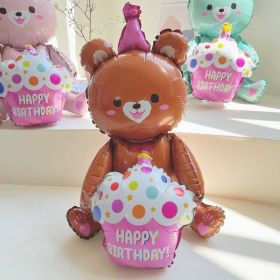 4D birthday bear foil balloon Hug Cake Bear Birthday Party Decorations (Color: BROWN)