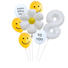 7pcs White Number Balloons Daisy Birthday Smile Face (NUMBER SET: 8)