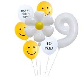 7pcs White Number Balloons Daisy Birthday Smile Face (NUMBER SET: 9)
