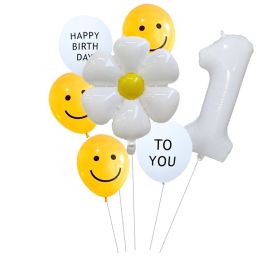 7pcs White Number Balloons Daisy Birthday Smile Face (NUMBER SET: 1)