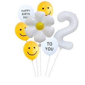 7pcs White Number Balloons Daisy Birthday Smile Face (NUMBER SET: 2)