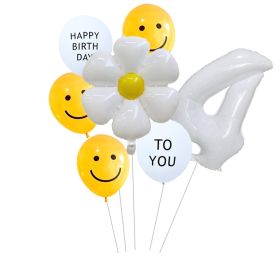 7pcs White Number Balloons Daisy Birthday Smile Face (NUMBER SET: 4)