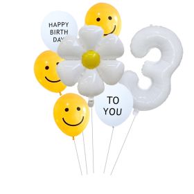 7pcs White Number Balloons Daisy Birthday Smile Face (NUMBER SET: 3)