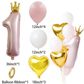 Boy Girl 1st Happy Birthday Balloons Set (Color: pink 11pcs)