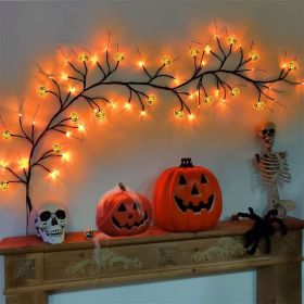 6 Ft 54 LED Halloween Willow Vine Twig  Pumpkins & Spiders (Color: Orange)