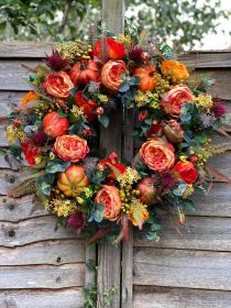 Fall Peony and Pumpkin Wreath, Autumn Year Round Wreaths (size: 45cm)