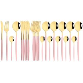Household 24Pcs Dinnerware Set Stainless Steel Tableware (Type: Flatware Set, Color: Pink Gold)
