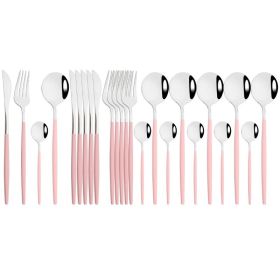 Household 24Pcs Dinnerware Set Stainless Steel Tableware (Type: Flatware Set, Color: Pink Silver)