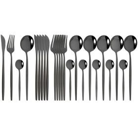 Household 24Pcs Dinnerware Set Stainless Steel Tableware (Type: Flatware Set, Color: BLACK)