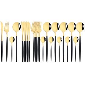 Household 24Pcs Dinnerware Set Stainless Steel Tableware (Type: Flatware Set, Color: Black & Gold)
