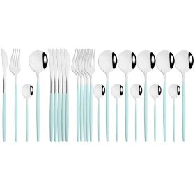 Household 24Pcs Dinnerware Set Stainless Steel Tableware (Type: Flatware Set, Color: Mint Silver)