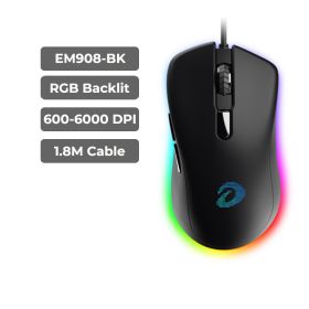 DAREU Wired RGB Gaming Mouse 6 Programmable Buttons (Color: BLACK)
