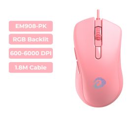 DAREU Wired RGB Gaming Mouse 6 Programmable Buttons (Color: Pink)