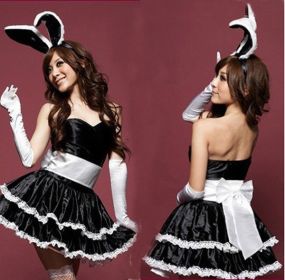 Halloween party clothes fun games uniforms Bunny Girl (Color: BLACK, size: One Size)