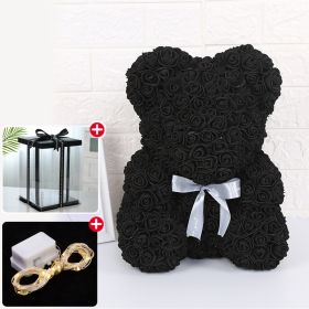 Rose Bear Artificial Flower With Box and Light Rose Teddy Bear (Ships From: China, Color: BLACK)