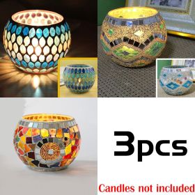 Mosaic Glass Candlestick Color Snowflak, Candle Holder Wedding Centerpiece (Ships From: CN, Color: 3PCS set C)
