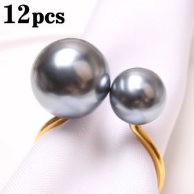 Elegant Pearls Napkin Rings Metal Napkin Holders (Ships From: CN, Color: 12pcs grey)
