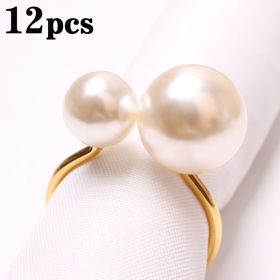 Elegant Pearls Napkin Rings Napkin Holders (Ships From: CN, Color: 12pcs gold)