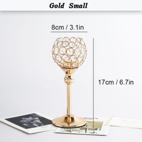 Crystal Candle Holder Pillar Gold/Silver Wedding Table Centerpiece Decor (Ships From: CN, Color: Gold  Small)