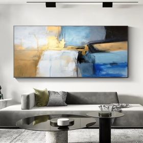 Large Minimalist Abstract Art Gold Blue Handmade Painting (Style: 01, size: 140x280cm)