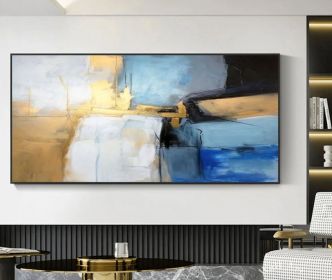 Large Minimalist Abstract Art Gold Blue Handmade Painting (Style: 01, size: 70x140cm)