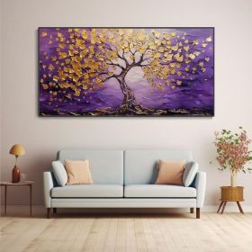 Purple Background Gold Leaf Tree Oil Painting (Style: 01, size: 140x280cm)