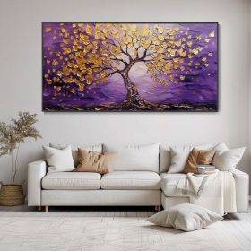 Purple Background Gold Leaf Tree Oil Painting (Style: 01, size: 70x140cm)