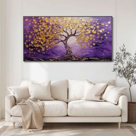Purple Background Gold Leaf Tree Oil Painting (Style: 01, size: 100x200cm)