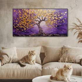 Purple Background Gold Leaf Tree Oil Painting (Style: 01, size: 60x120cm)