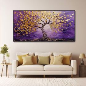 Purple Background Gold Leaf Tree Oil Painting (Style: 01, size: 40x80cm)