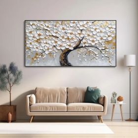 White Blossom Tree Canvas Oil Painting Hand Abstract (Style: 01, size: 120x240cm)