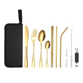 Portable Picnic Knife and Fork Tool With Storage Bag (Type: Style B, Color: Gold)
