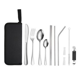 Portable Picnic Knife and Fork Tool With Storage Bag (Type: Style B, Color: Silver)