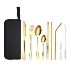 Portable Picnic Knife and Fork Tool With Storage Bag (Type: Style A, Color: Gold)