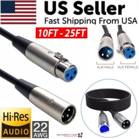 XLR Microphone MIC 3-Pin Male To Female Cord Connector (Cable Length: 20 ft)