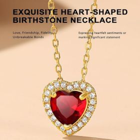 Sparkling 925 Sterling Silver Birthstone Necklaces for Women (Style: 07. Heart July.Ruby-Gold)