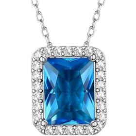 Sparkling 925 Sterling Silver Birthstone Necklaces for Women (Style: 12.Square December Turquoise)